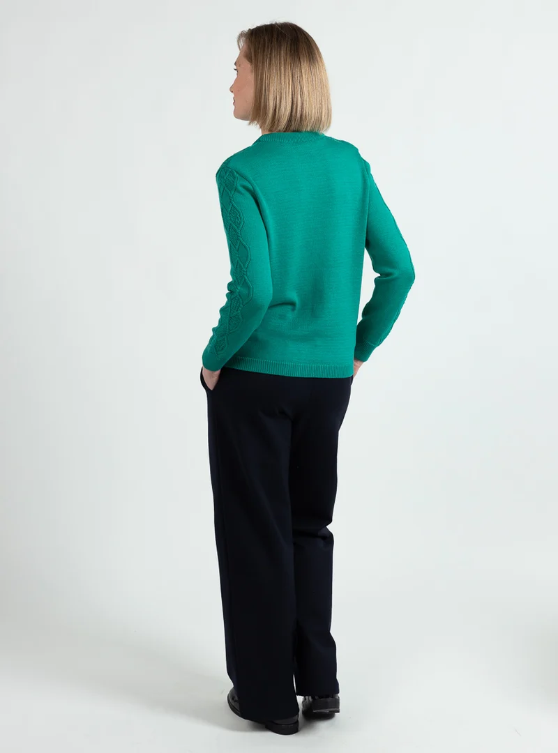Pull femme esprit irlandais laine fine mérinos vert jade