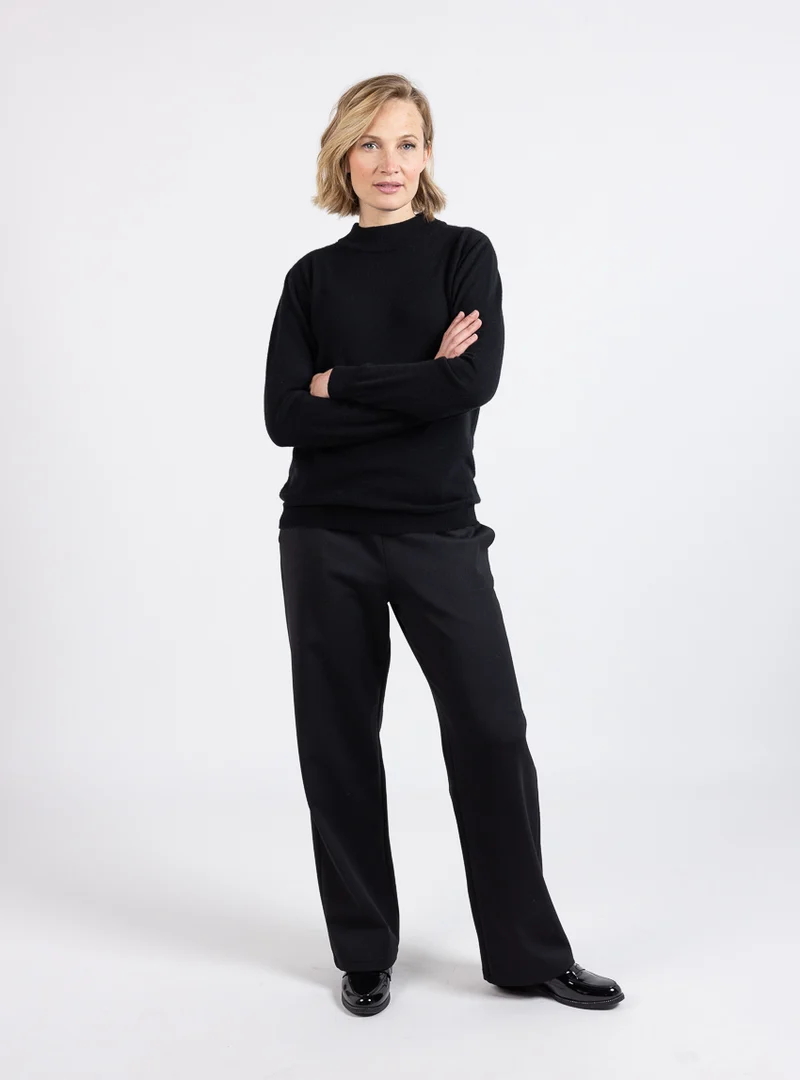 Pull femme col cheminée 100% cachemire noir