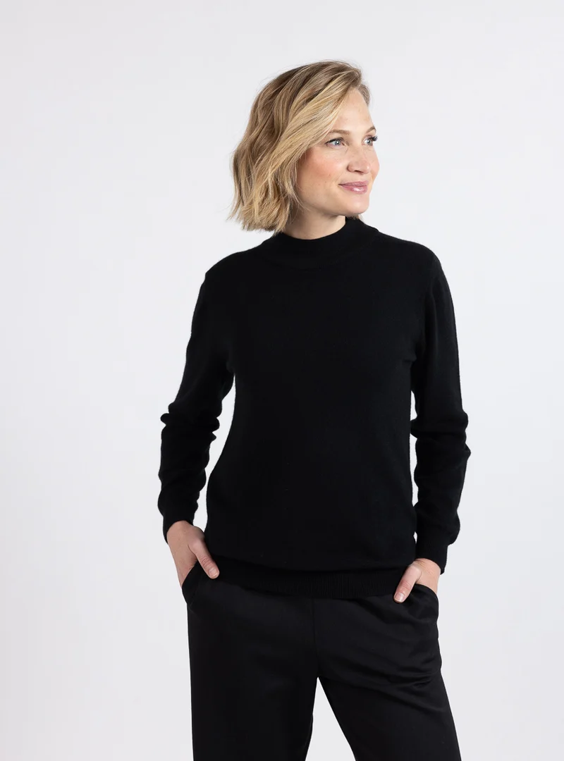 Pull femme col cheminée 100% cachemire noir