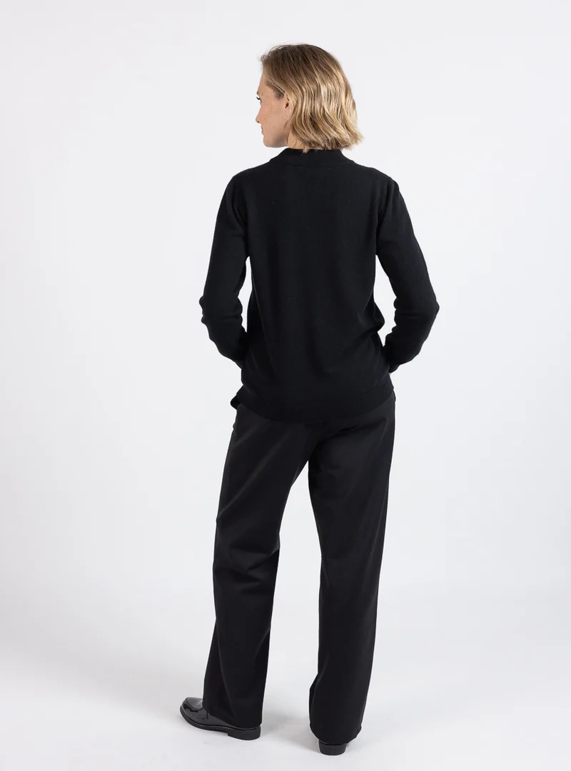Pull femme col cheminée 100% cachemire noir