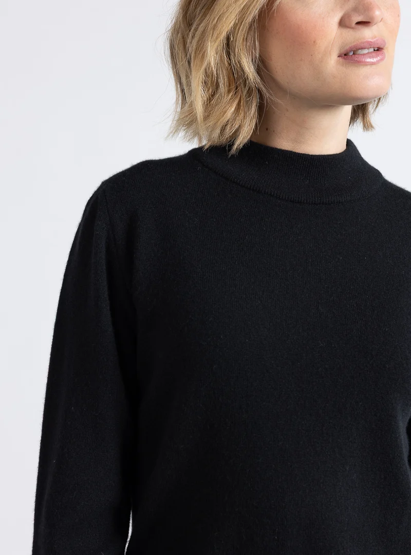 Pull femme col cheminée 100% cachemire noir