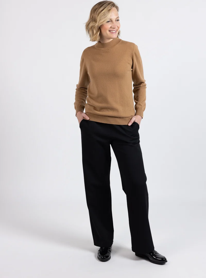 Pull femme col cheminée 100% cachemire beige cuivre