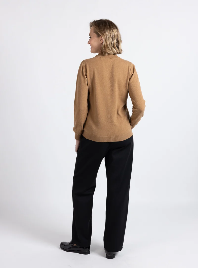 Pull femme col cheminée 100% cachemire beige cuivre