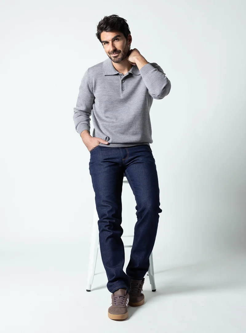 Pull col polo homme gris léger