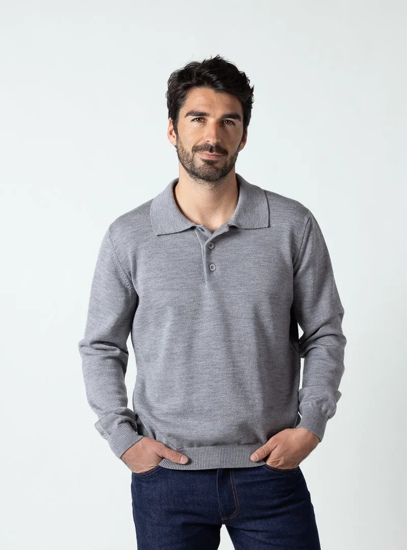 Pull col polo homme gris léger