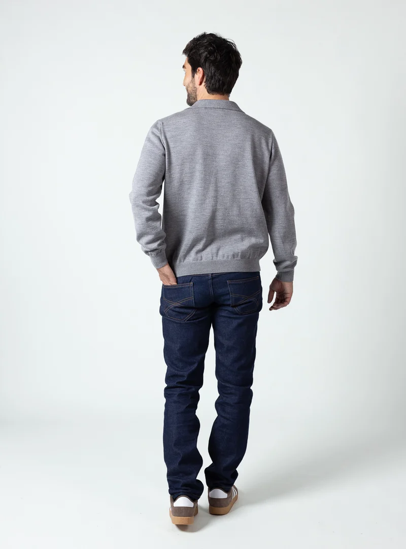 Pull col polo homme gris léger