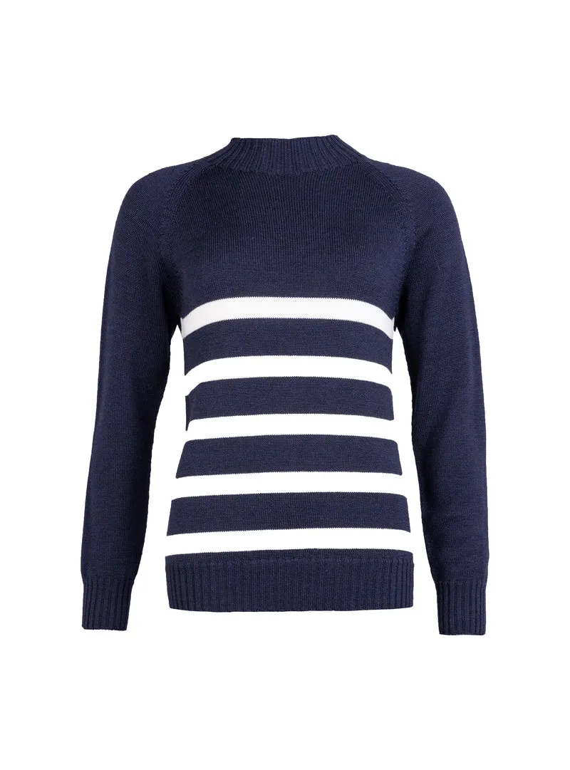 Pull femme en laine style marinière bleu marine