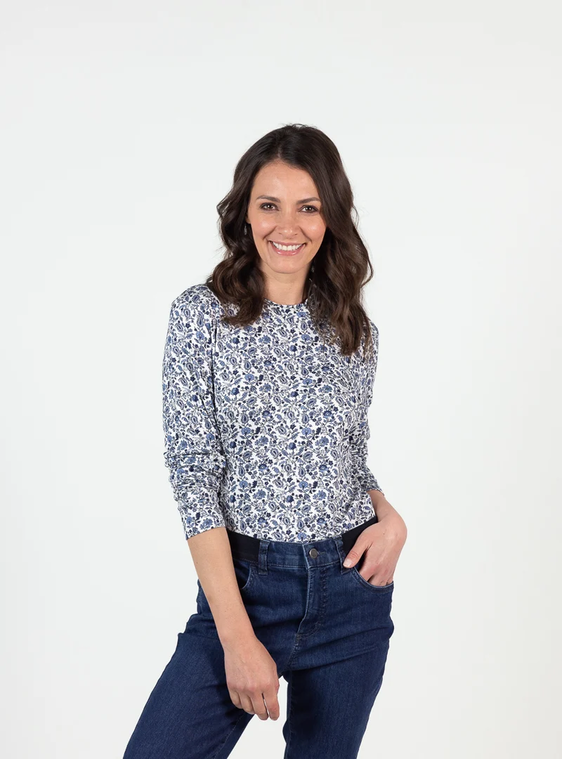 Tee-shirt femme col montant en viscose bleu