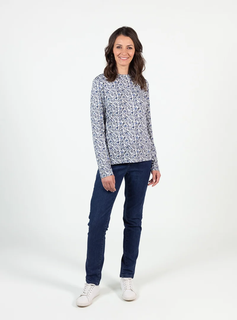 Tee-shirt femme col montant en viscose bleu