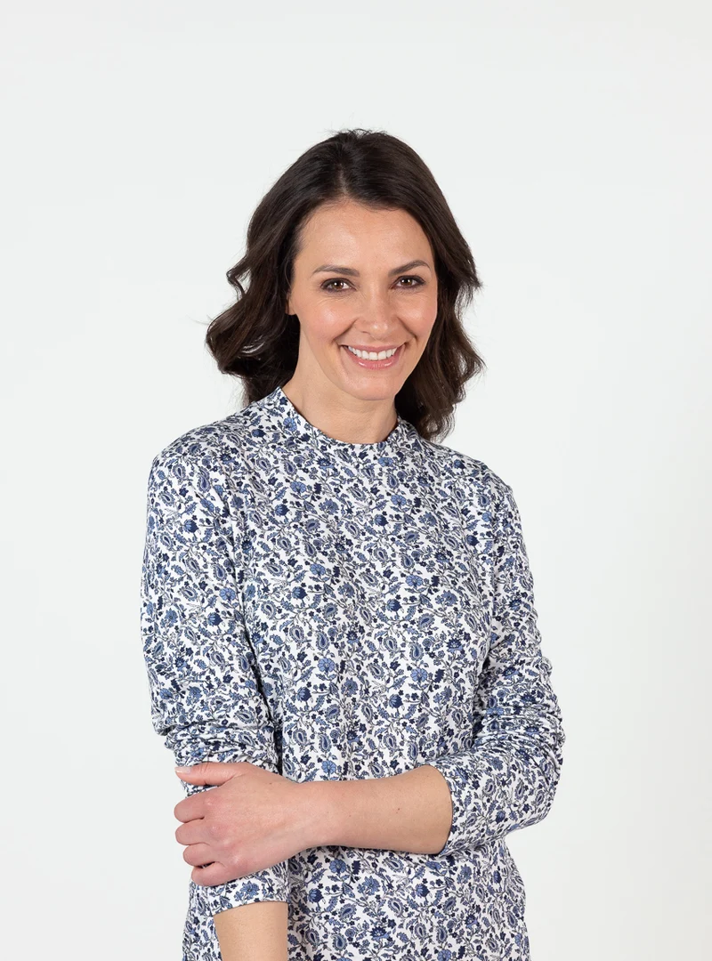 Tee-shirt femme col montant en viscose bleu