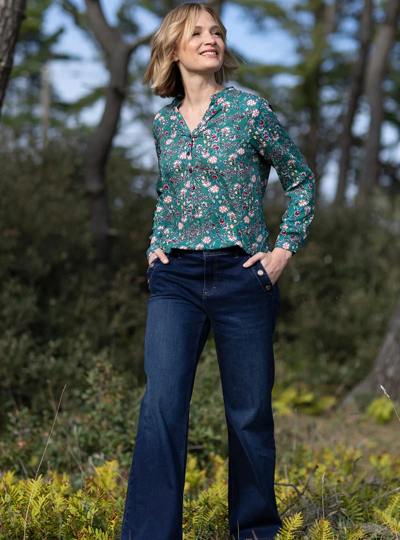 Blouse femme viscose chaude imprimé vert