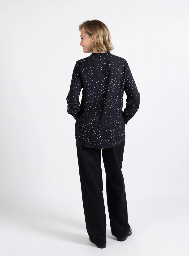 Chemisier femme noir en viscose avec volants