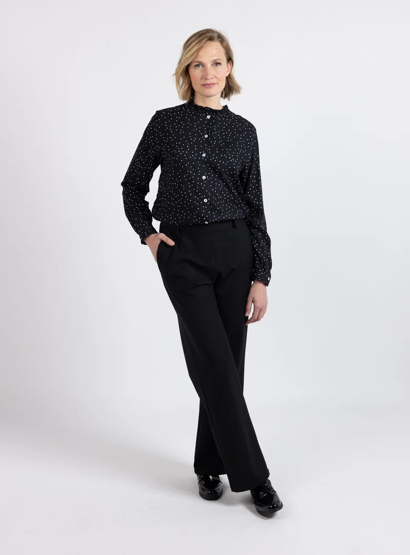 Chemisier femme noir en viscose avec volants