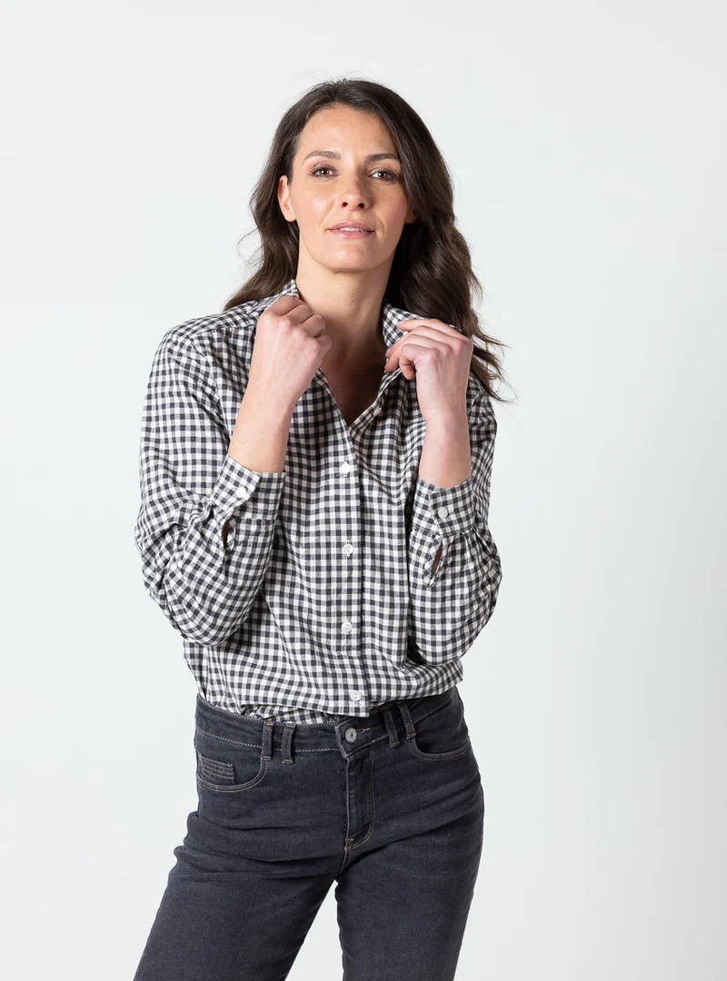 Chemisier femme à carreaux noirs en coton bio
