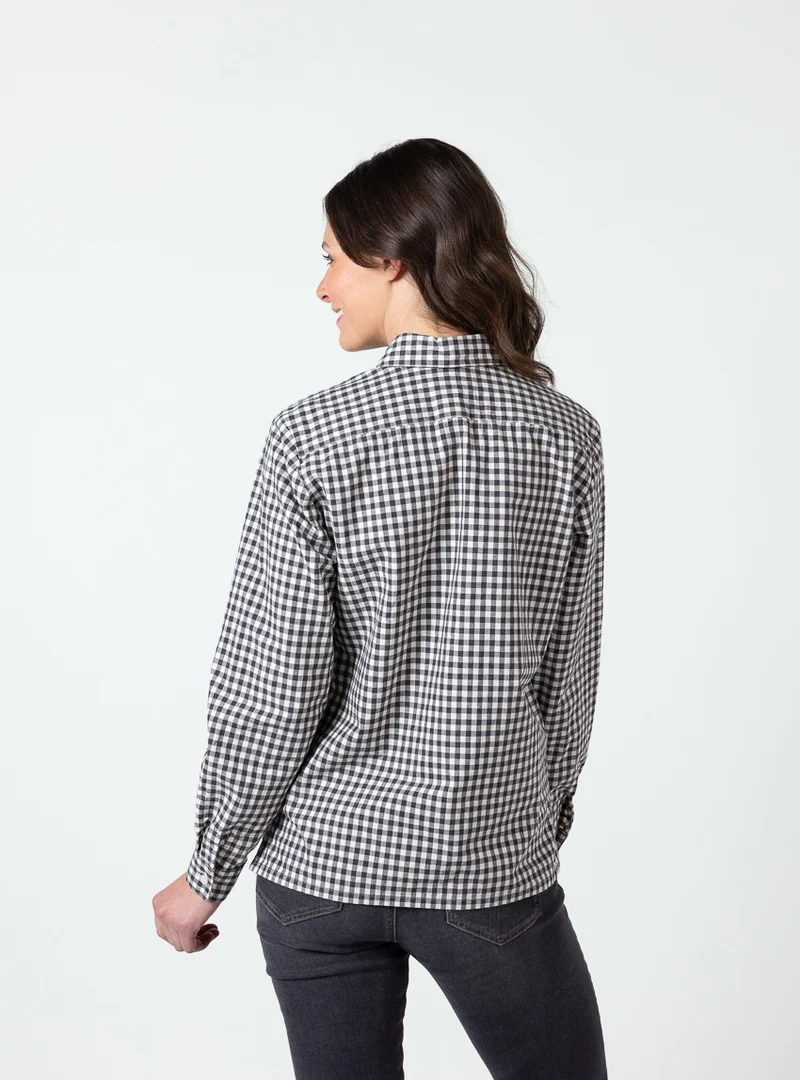 Chemisier femme à carreaux noirs en coton bio