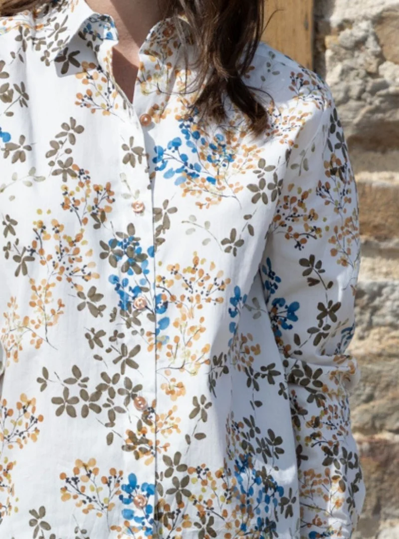 Chemisier femme coton floral bleu