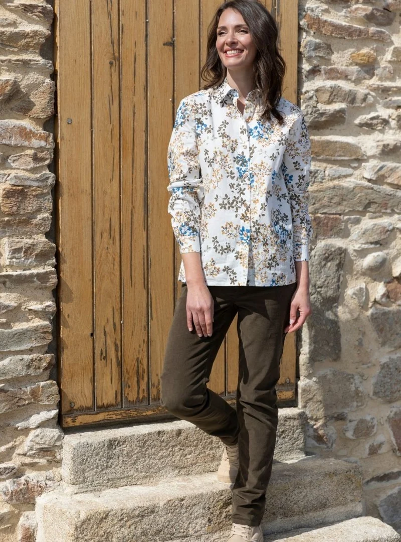 Chemisier femme coton floral bleu