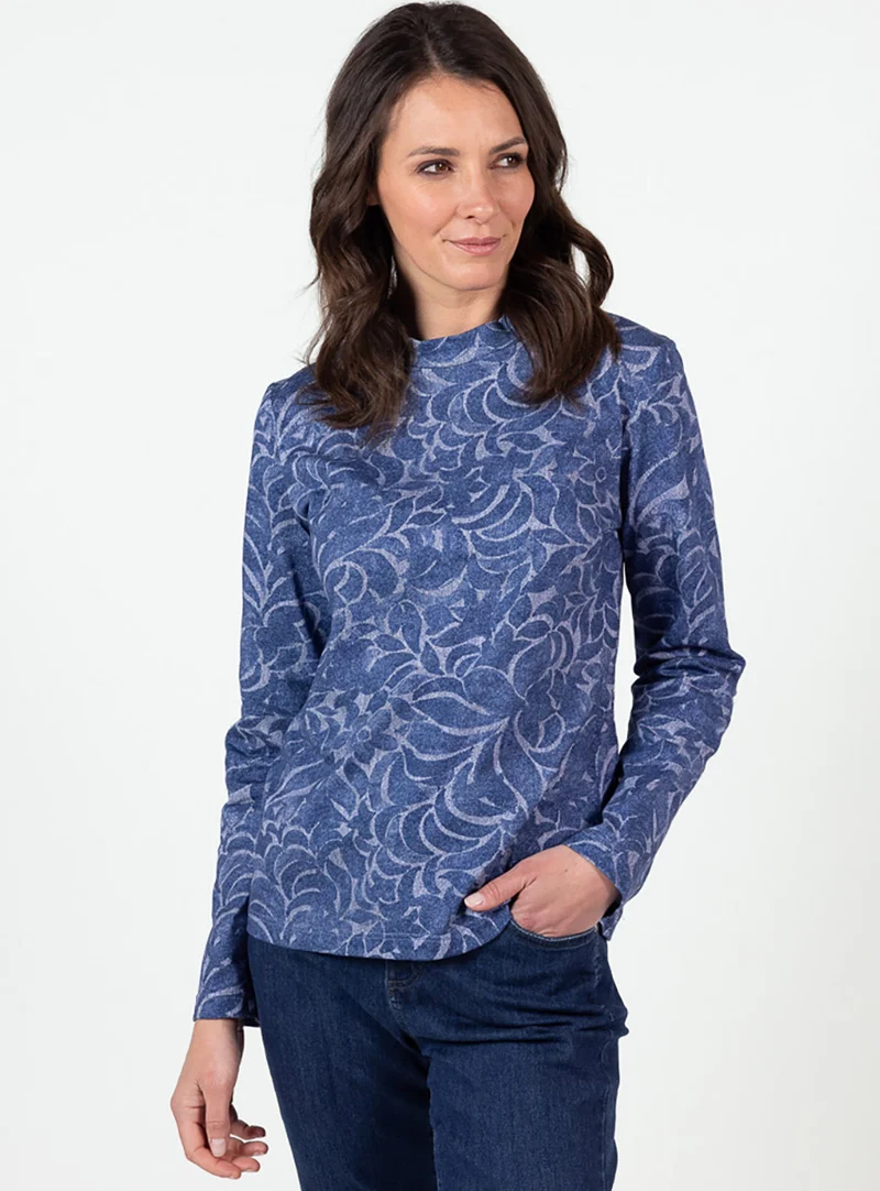Tee-shirt femme coton maille jersey col montant