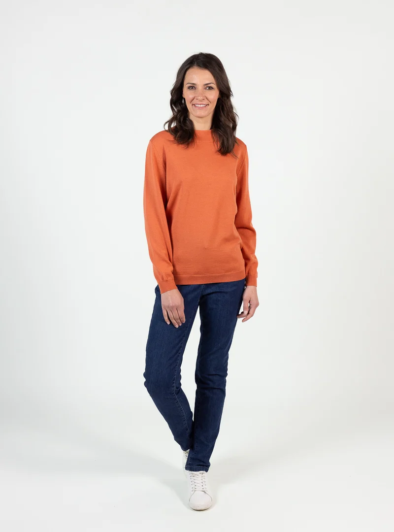 Pull femme col cheminée laine mérinos orange tendre