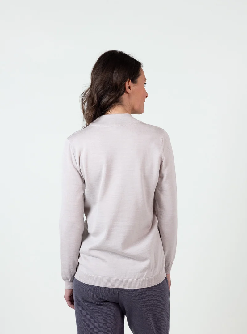 Pull femme col cheminée laine mérinos beige naturel