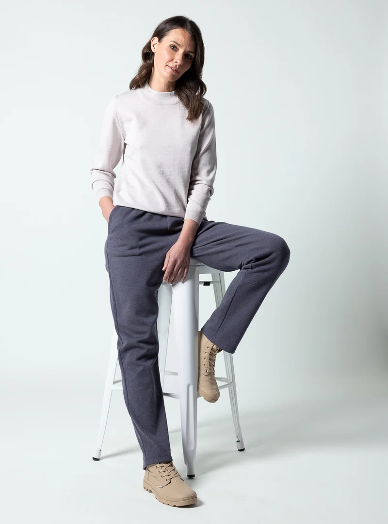 Pull femme col cheminée laine mérinos beige naturel