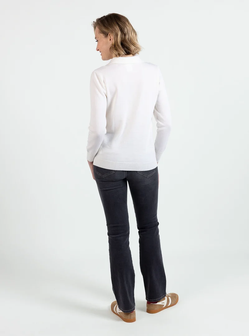 Pull femme col polo laine mérinos blanc naturel