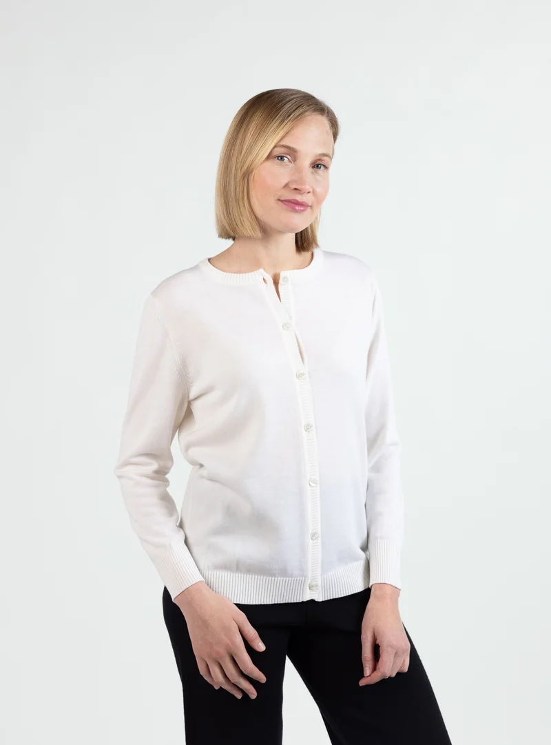 Cardigan femme en laine mérinos blanc naturel
