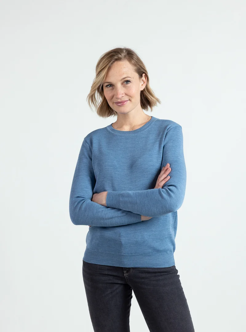 Pull femme encolure ronde laine mérinos bleu nordique