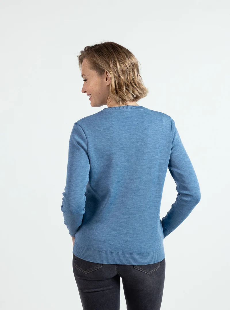 Pull femme encolure ronde laine mérinos bleu nordique