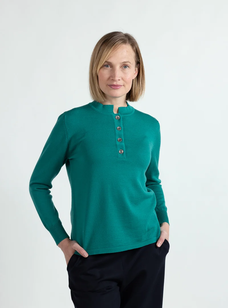Pull femme col montant laine mérinos vert lumineux