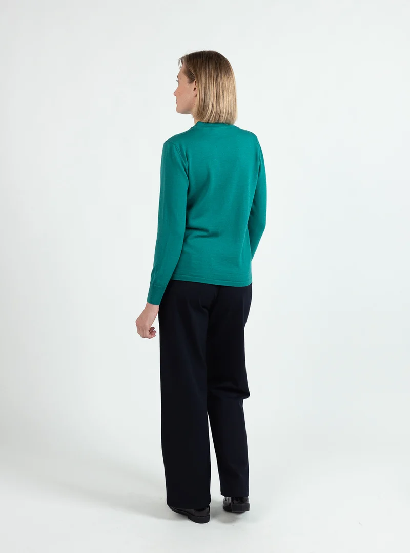 Pull femme col montant laine mérinos vert lumineux