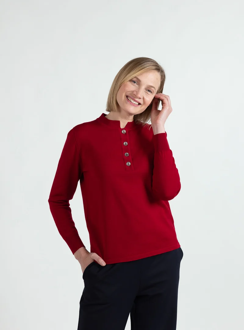 Pull femme col montant laine mérinos rouge foncé