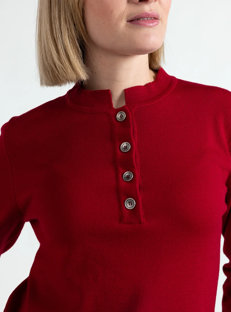 Pull femme col montant laine mérinos rouge foncé