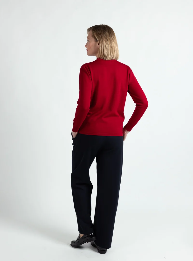 Pull femme col montant laine mérinos rouge foncé