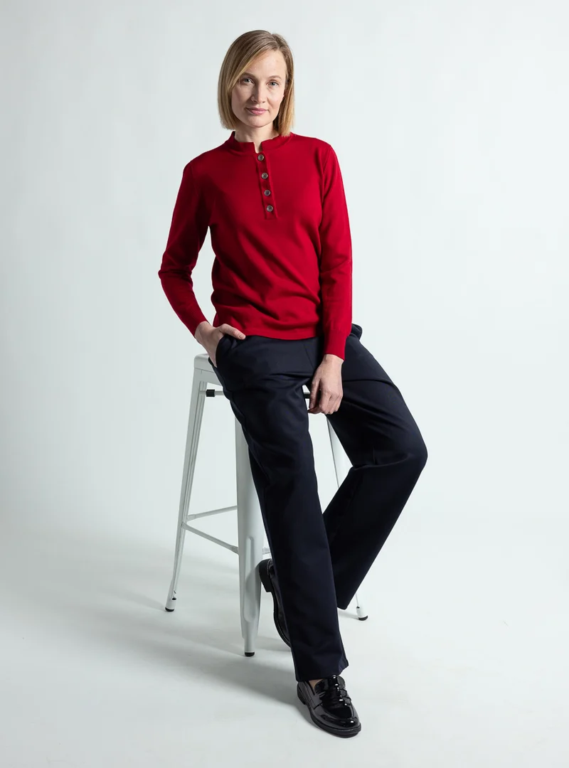 Pull femme col montant laine mérinos rouge foncé