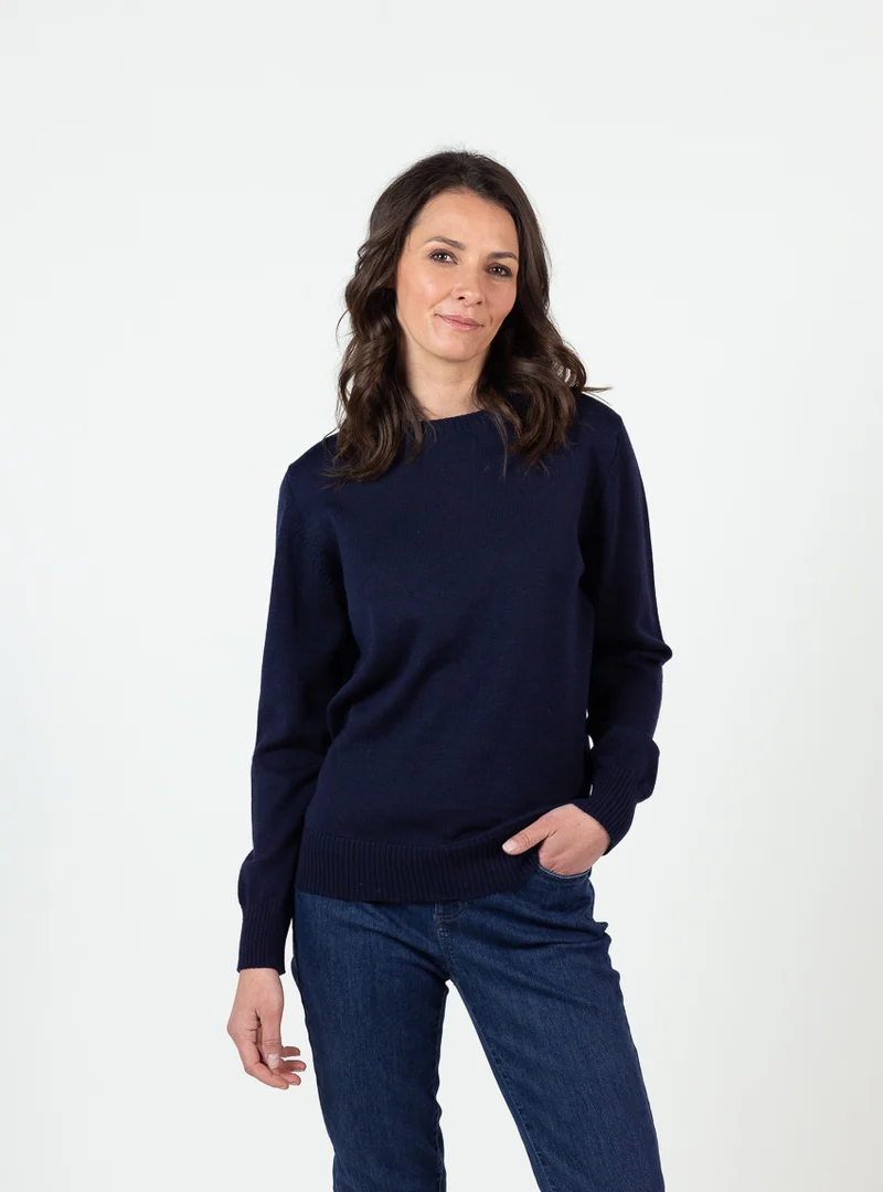 Pull épais femme en laine mérinos bleu marine