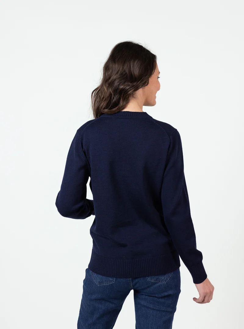 Pull épais femme en laine mérinos bleu marine