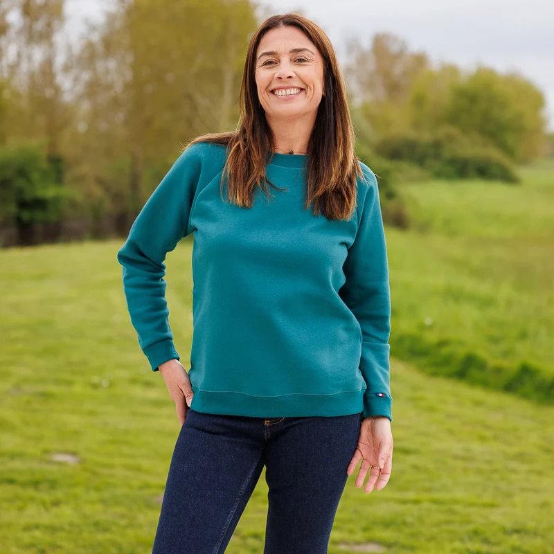 Sweat vert uni en coton molleton gratté