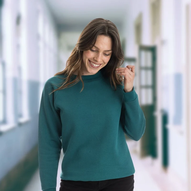 Sweat vert uni en coton molleton gratté