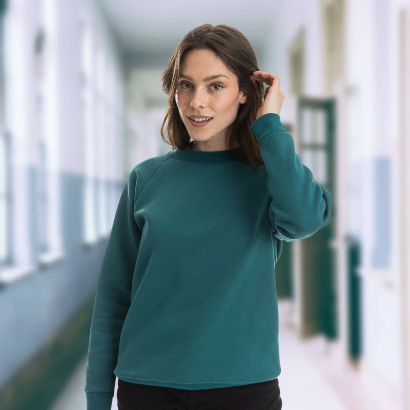 Sweat vert uni en coton molleton gratté