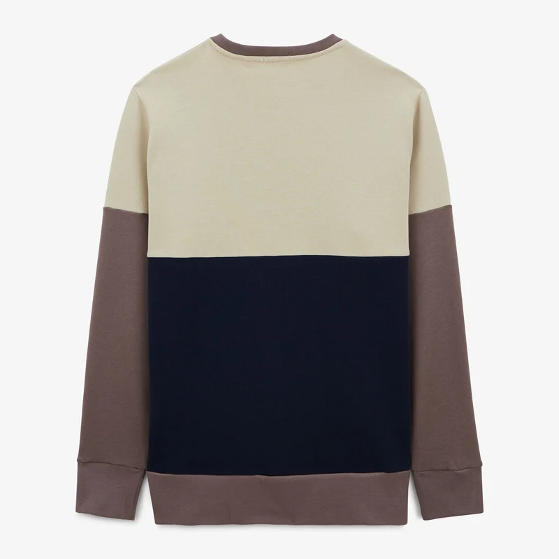 Sweat col rond tricolore ciment