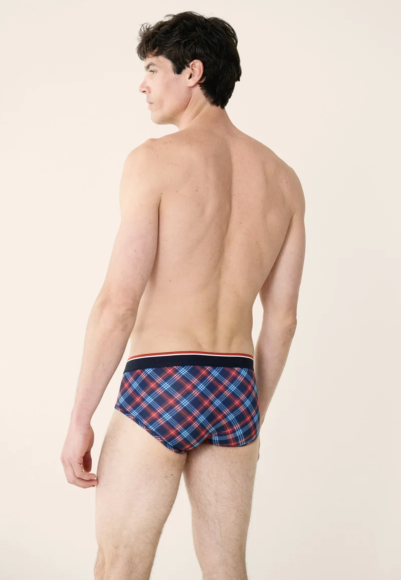 Lot de 3 slips en coton - Slips Tartan Marine Rouge