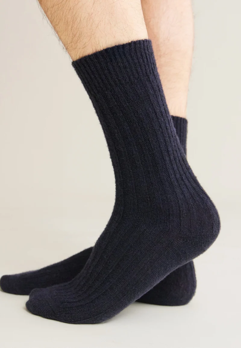 Lot de 2 chaussettes mi-hautes en mohair - Chaussettes Marine Camel
