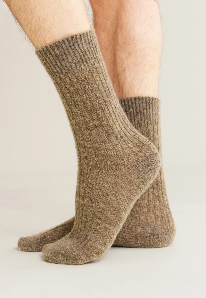 Lot de 2 chaussettes mi-hautes en mohair - Chaussettes Marine Camel