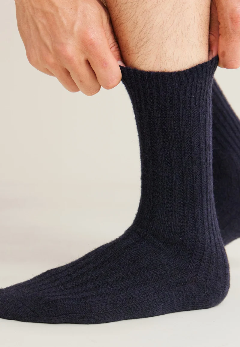 Lot de 2 chaussettes mi-hautes en mohair - Chaussettes Marine Camel