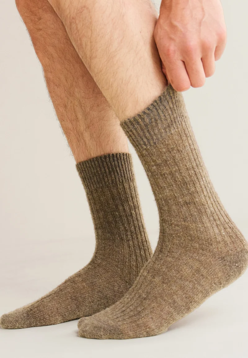 Lot de 2 chaussettes mi-hautes en mohair - Chaussettes Marine Camel