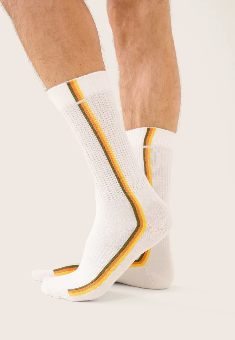 Chaussettes de sport mi-hautes rayées kaki, orange et jaune - Wilfried Lignes Kaki Veronese Orange Pur Jaune Citron