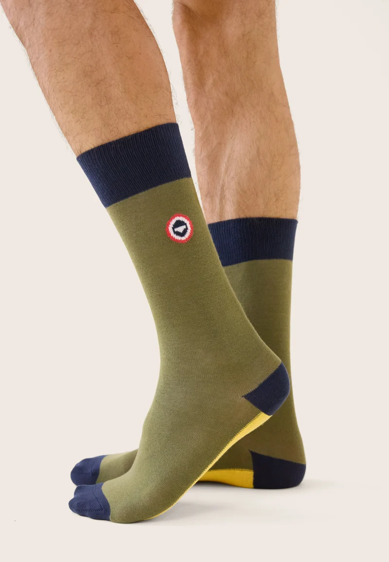 Chaussettes mi-hautes kaki fantaisie - Lucas Bloc Marine Kaki Veronese Jaune Citron