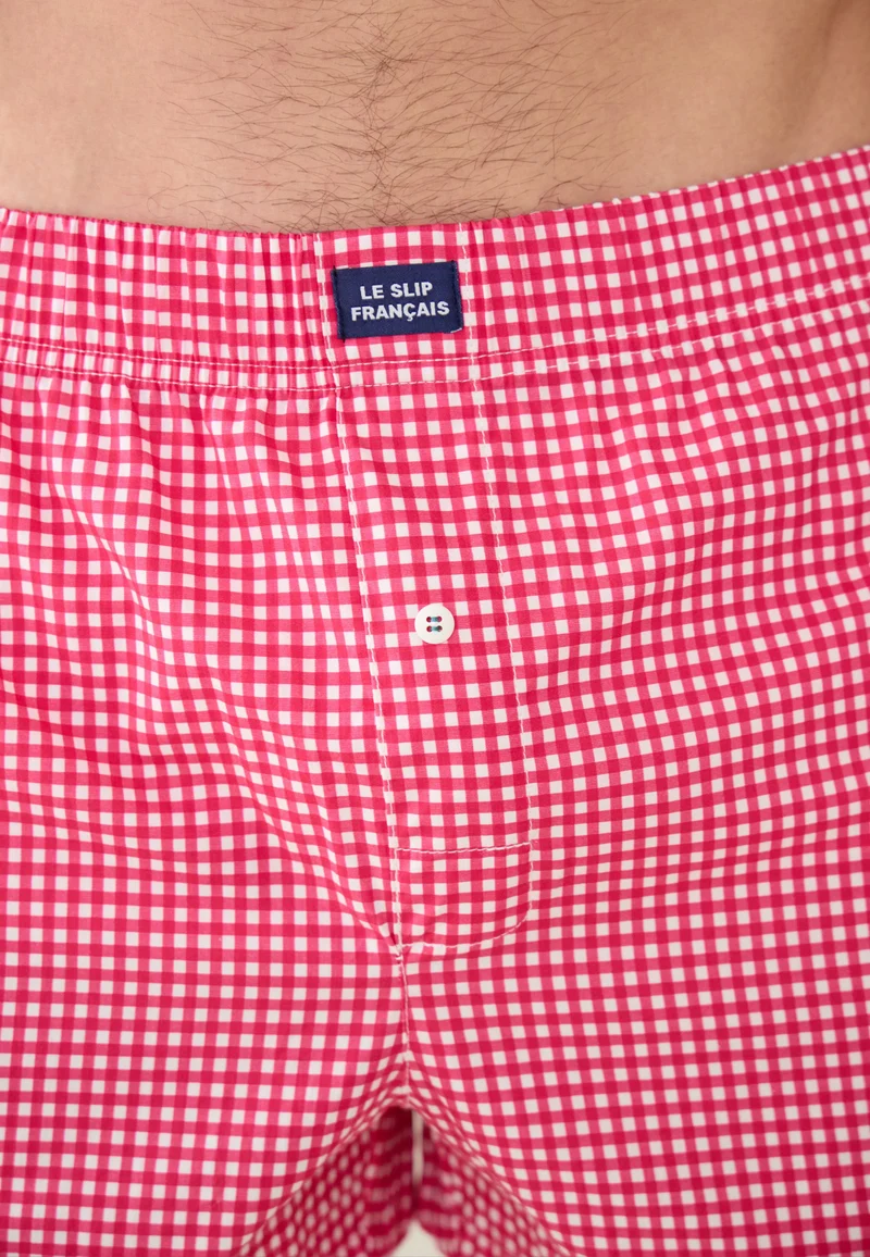 Caleçon à carreaux rose en coton - Jacques Vichy Rose Cerise