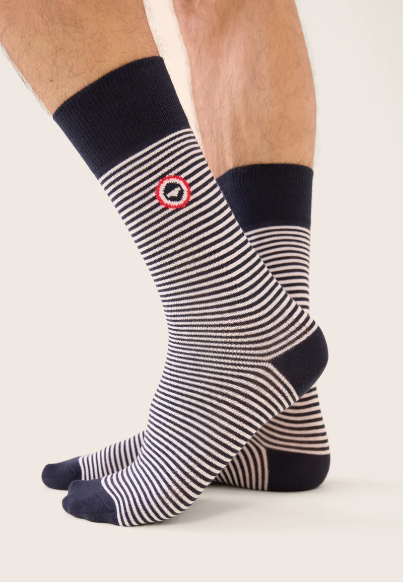 Lot de 2 chaussettes mi-hautes - Chaussettes Bleu Marine Marinière